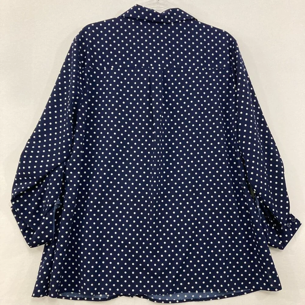 Notations Navy Blue Polka Dot, Lightweight, poly SOFT drape Shirt. Like NEW! - Picture 10 of 11